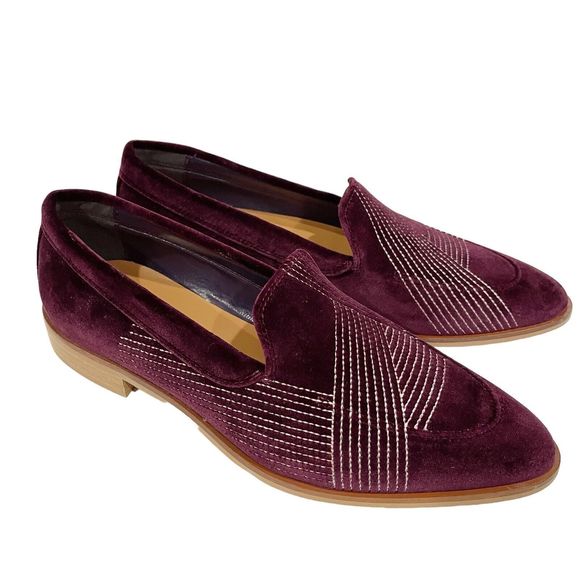 Everlane The Velvet Modern Loafers Womens Size 7 Embroidered Burgundy NEW NO BOX - Picture 4 of 16